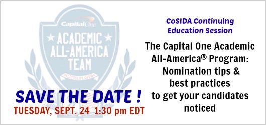 Sept. 24 continuing education call: Capital One Academic All-America® nomination tips & best practices to get your candidates noticed